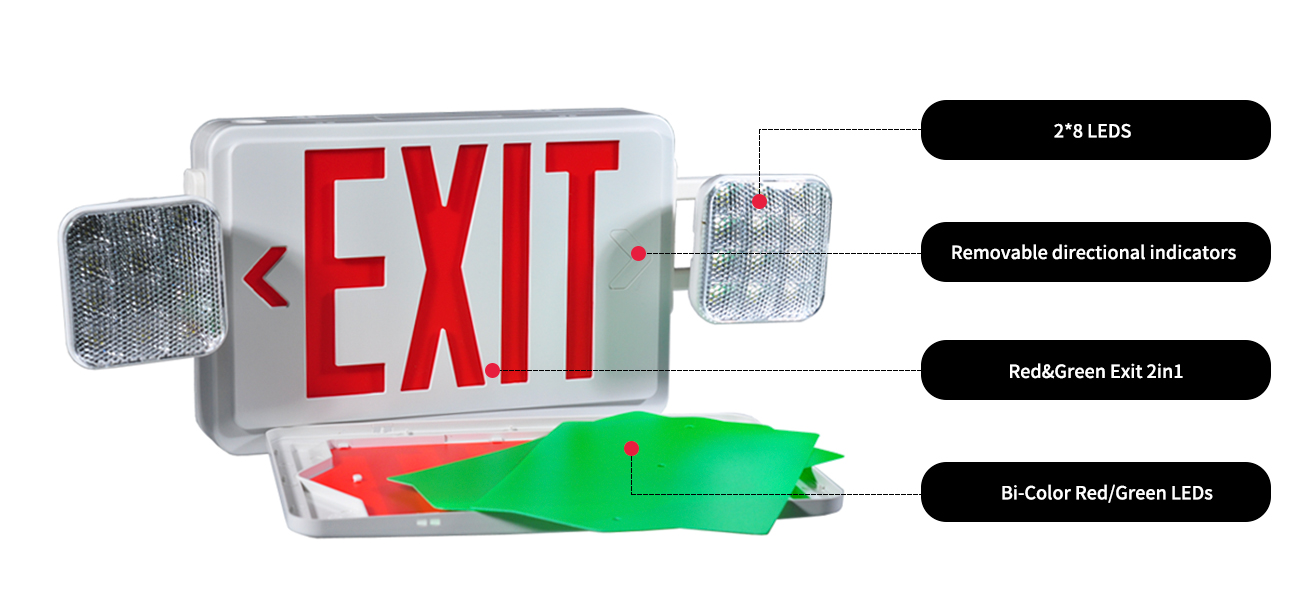 2*8 LEDSRemovable directional indicatorsRed&Green Exit 2in1Bi-Color Red/Green LEDS